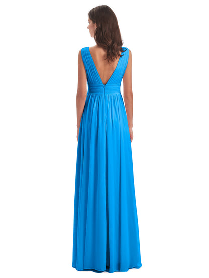 Emma Floor Length V Neck Split Chiffon Bridesmaid Dresses