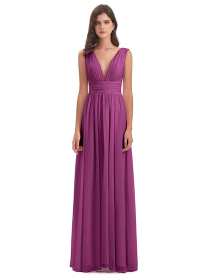 Emma Floor Length V Neck Split Chiffon Bridesmaid Dresses