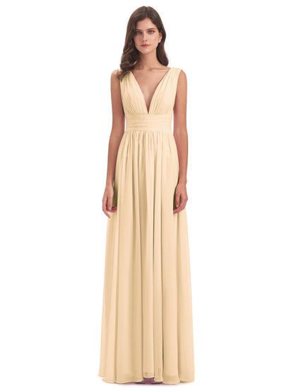 Emma Floor Length V Neck Split Chiffon Bridesmaid Dresses