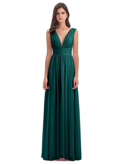 Emma Floor Length V Neck Split Chiffon Bridesmaid Dresses