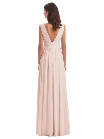 Emma Floor Length V Neck Split Chiffon Bridesmaid Dresses