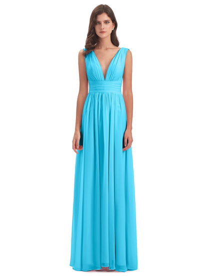 Emma Floor Length V Neck Split Chiffon Bridesmaid Dresses