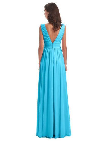 Emma Floor Length V Neck Split Chiffon Bridesmaid Dresses