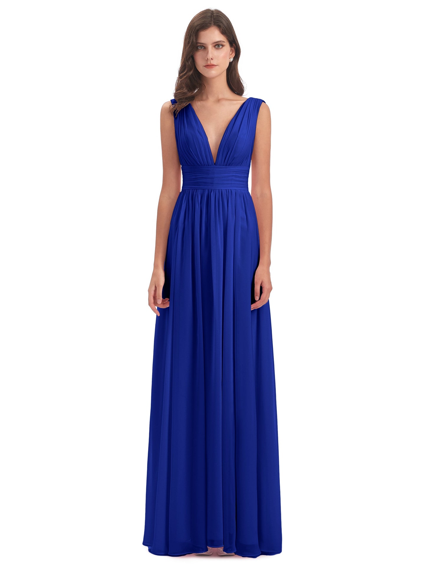 Emma Floor Length V Neck Split Chiffon Bridesmaid Dresses