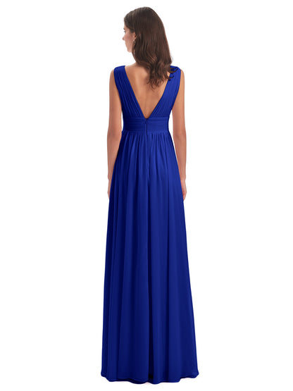 Emma Floor Length V Neck Split Chiffon Bridesmaid Dresses