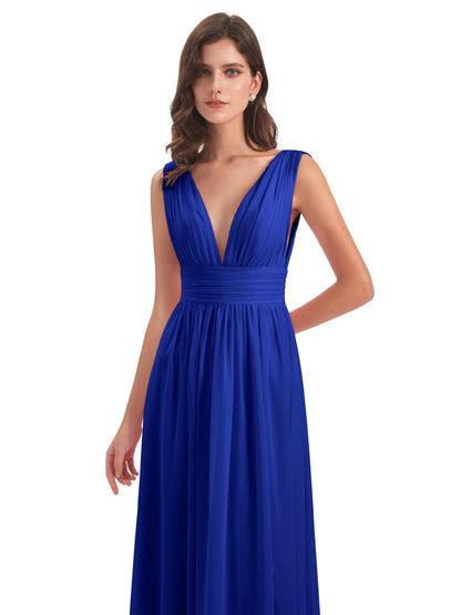 Emma Floor Length V Neck Split Chiffon Bridesmaid Dresses
