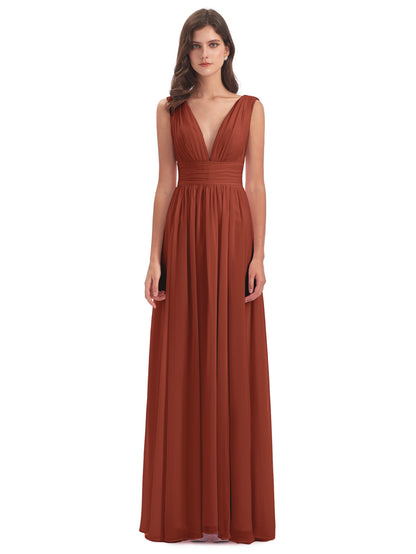 Emma Floor Length V Neck Split Chiffon Bridesmaid Dresses