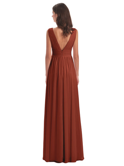 Emma Floor Length V Neck Split Chiffon Bridesmaid Dresses