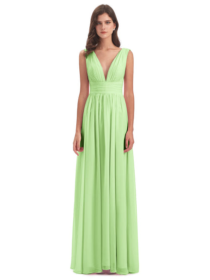 Emma Floor Length V Neck Split Chiffon Bridesmaid Dresses