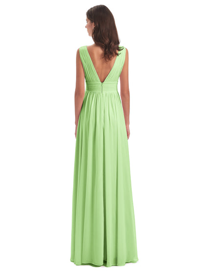 Emma Floor Length V Neck Split Chiffon Bridesmaid Dresses