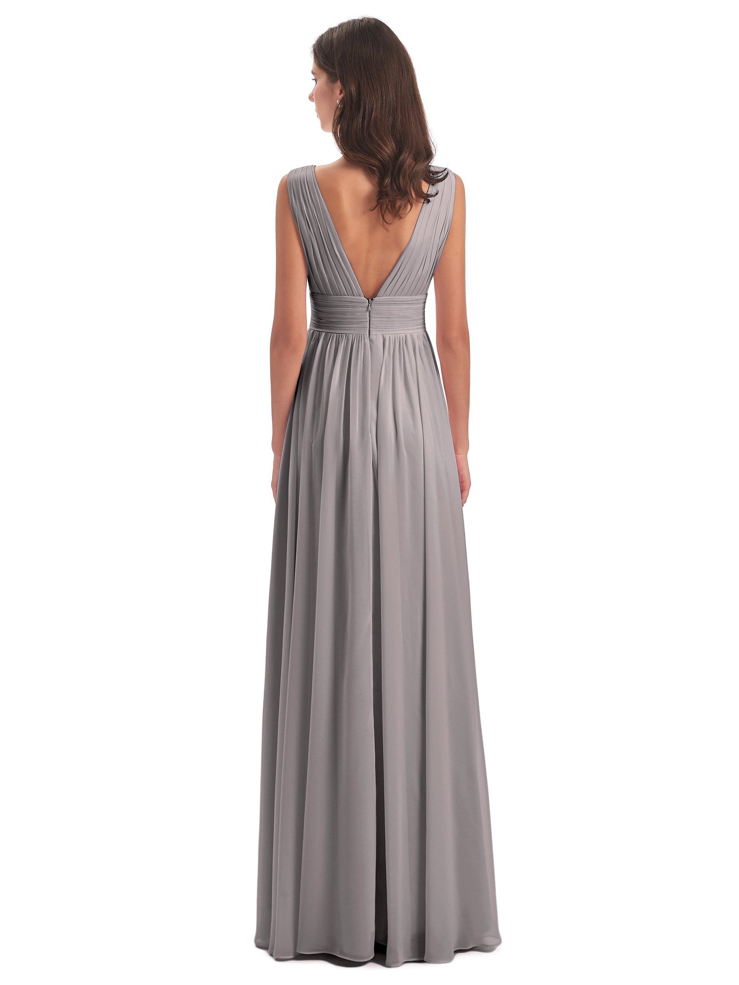 Emma Floor Length V Neck Split Chiffon Bridesmaid Dresses