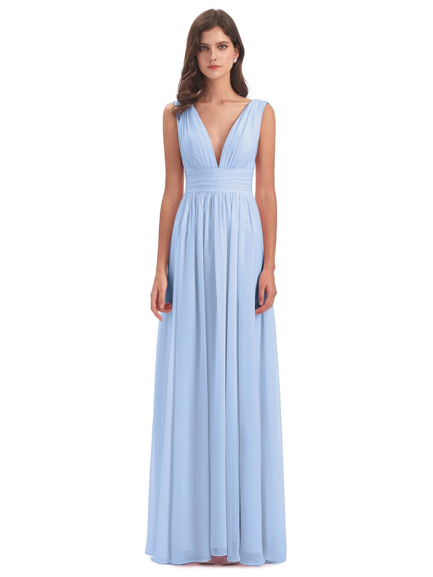 Emma Floor Length V Neck Split Chiffon Bridesmaid Dresses