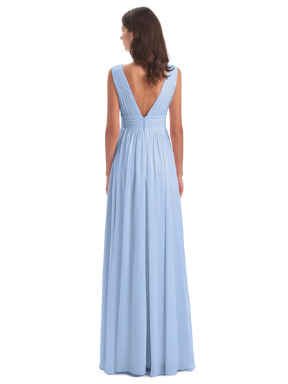 Emma Floor Length V Neck Split Chiffon Bridesmaid Dresses