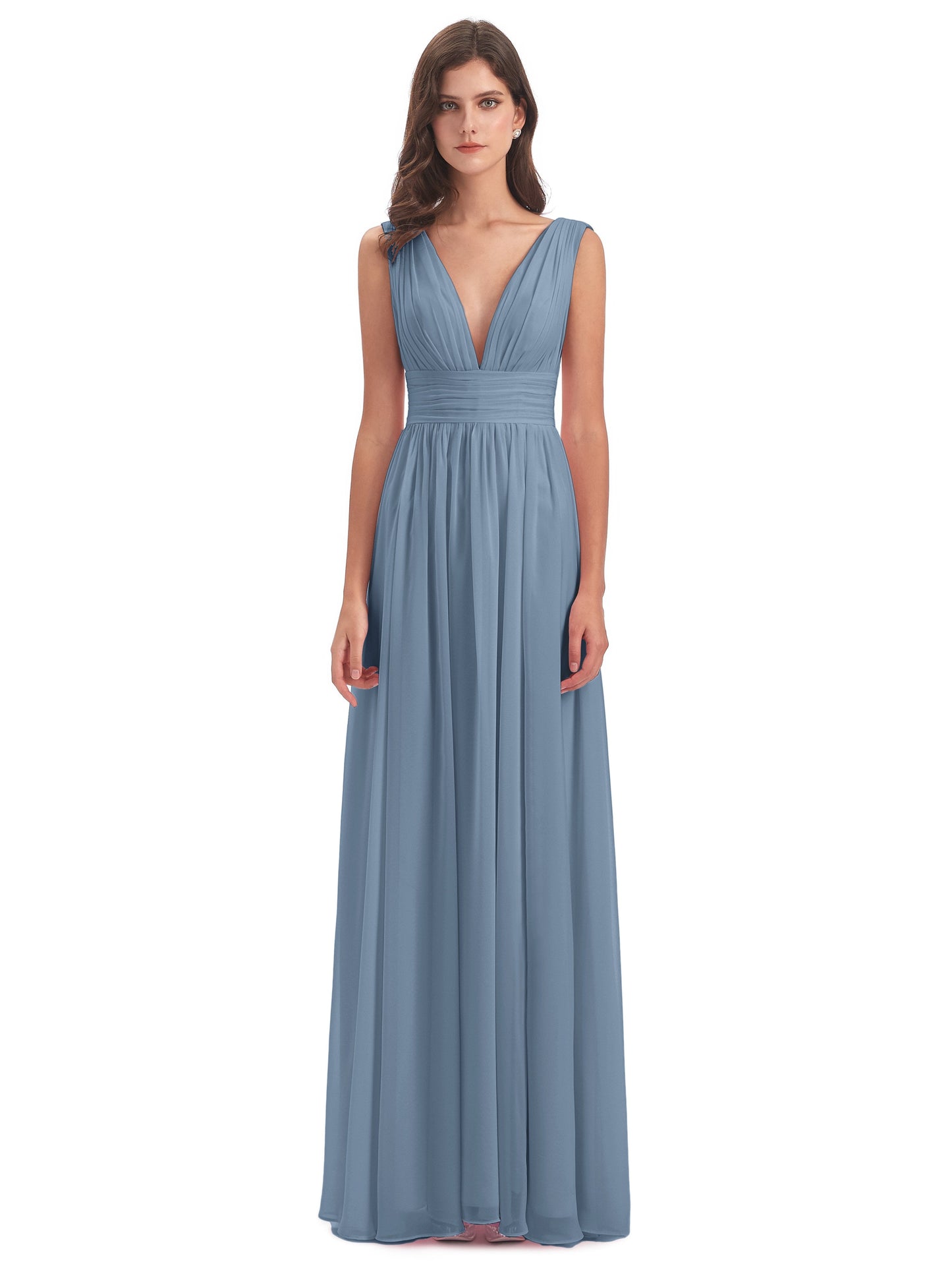 Emma Floor Length V Neck Split Chiffon Bridesmaid Dresses