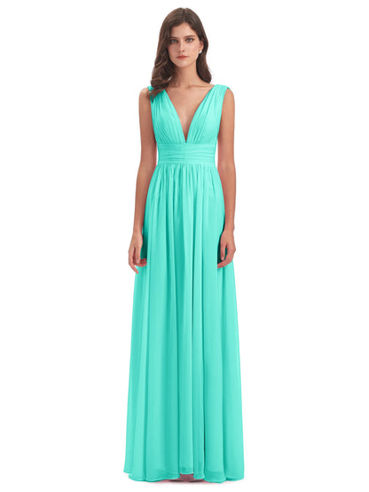 Emma Floor Length V Neck Split Chiffon Bridesmaid Dresses