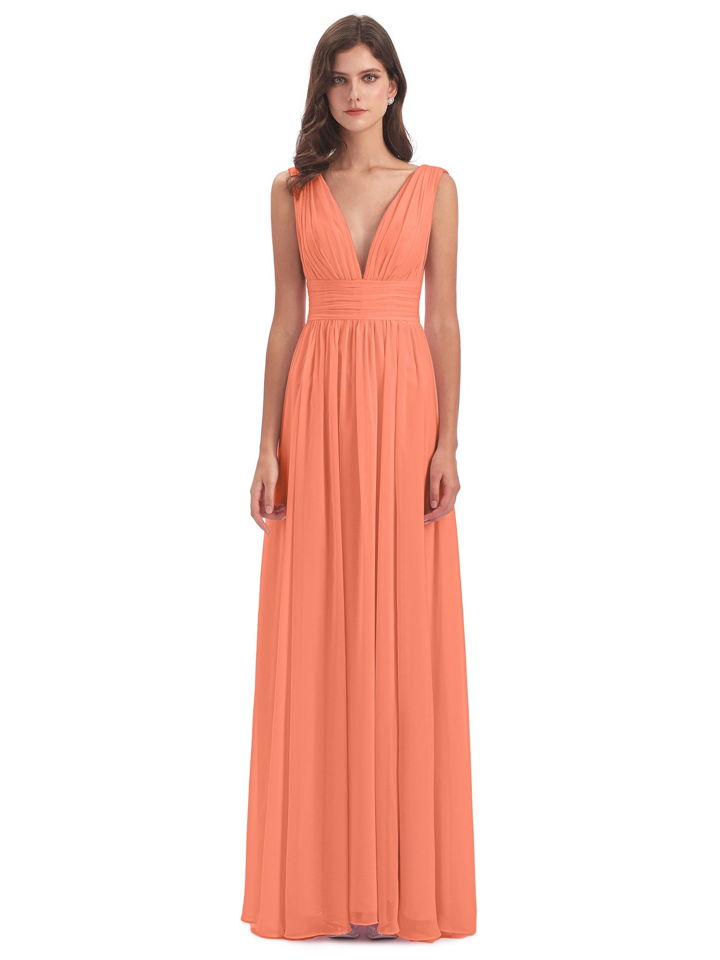 Emma Floor Length V Neck Split Chiffon Bridesmaid Dresses