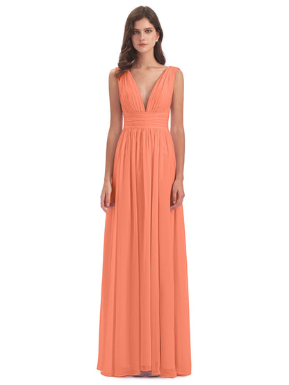 Emma Floor Length V Neck Split Chiffon Bridesmaid Dresses