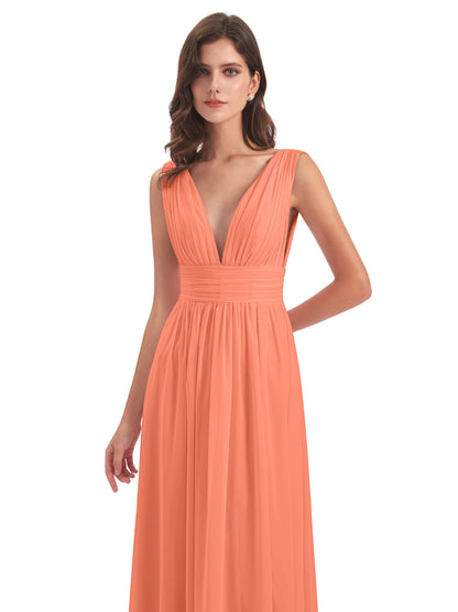 Emma Floor Length V Neck Split Chiffon Bridesmaid Dresses