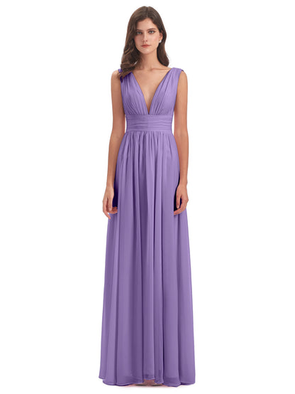 Emma Floor Length V Neck Split Chiffon Bridesmaid Dresses