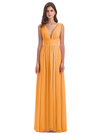 Emma Floor Length V Neck Split Chiffon Bridesmaid Dresses