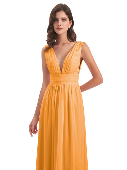 Emma Floor Length V Neck Split Chiffon Bridesmaid Dresses