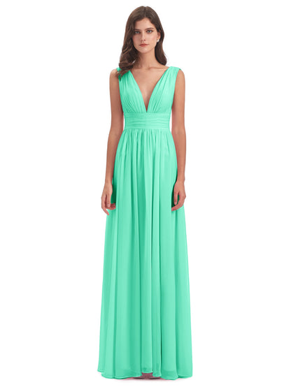 Emma Floor Length V Neck Split Chiffon Bridesmaid Dresses