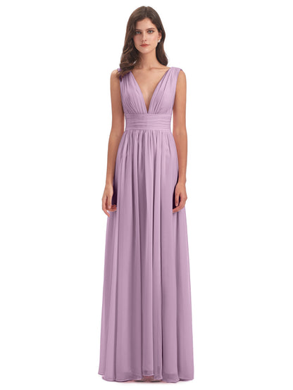 Emma Floor Length V Neck Split Chiffon Bridesmaid Dresses