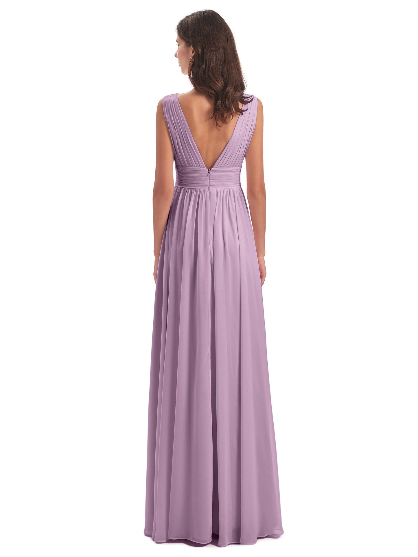 Emma Floor Length V Neck Split Chiffon Bridesmaid Dresses