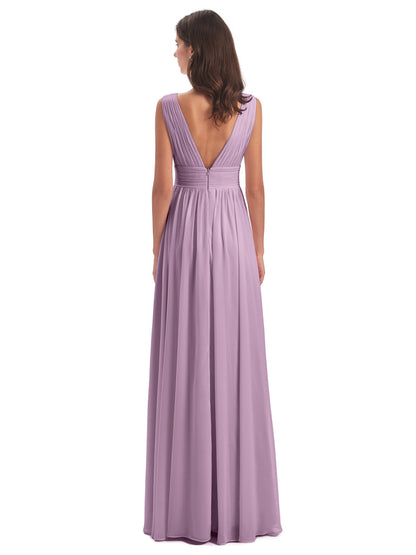 Emma Floor Length V Neck Split Chiffon Bridesmaid Dresses