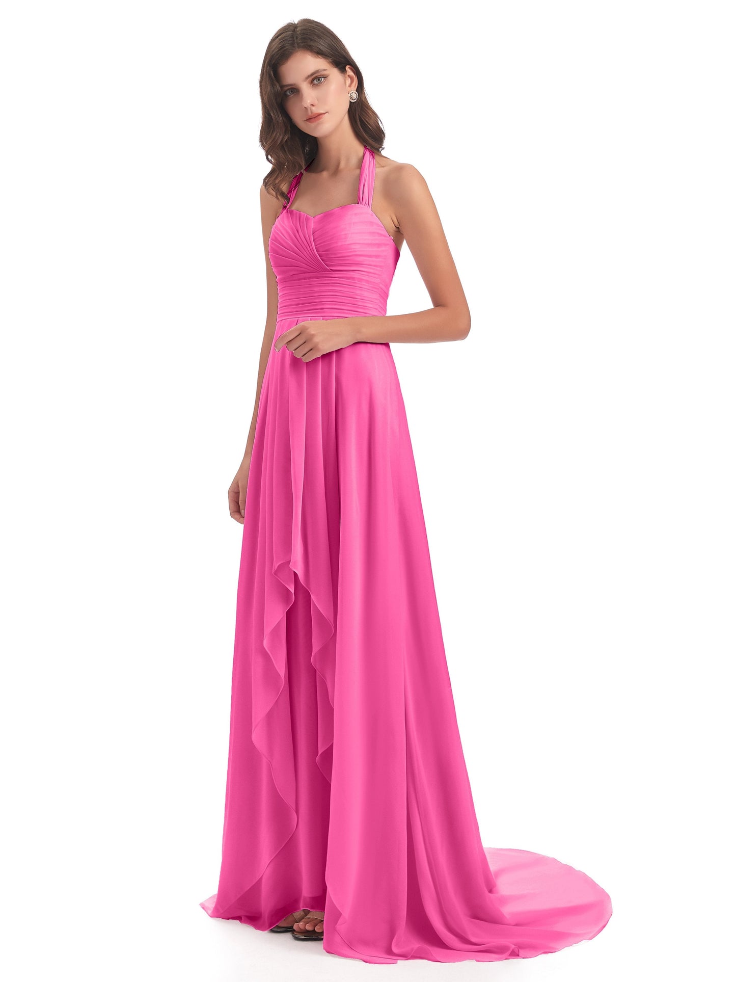 Ensley Court Train High-low Halter Chiffon Bridesmaid Dresses