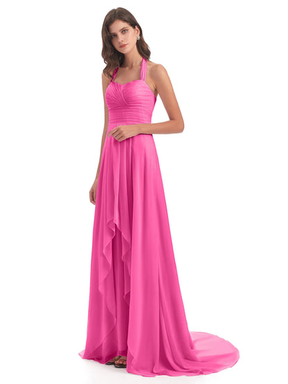 Ensley Court Train High-low Halter Chiffon Bridesmaid Dresses