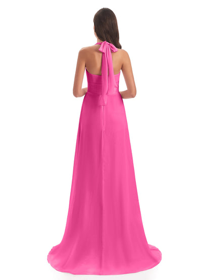 Ensley Court Train High-low Halter Chiffon Bridesmaid Dresses