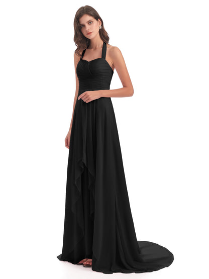 Ensley Court Train High-low Halter Chiffon Bridesmaid Dresses