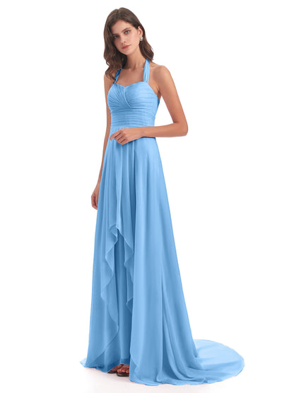 Ensley Court Train High-low Halter Chiffon Bridesmaid Dresses
