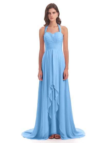 Ensley Court Train High-low Halter Chiffon Bridesmaid Dresses