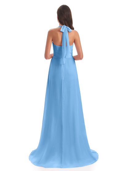 Ensley Court Train High-low Halter Chiffon Bridesmaid Dresses