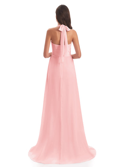 Ensley Court Train High-low Halter Chiffon Bridesmaid Dresses