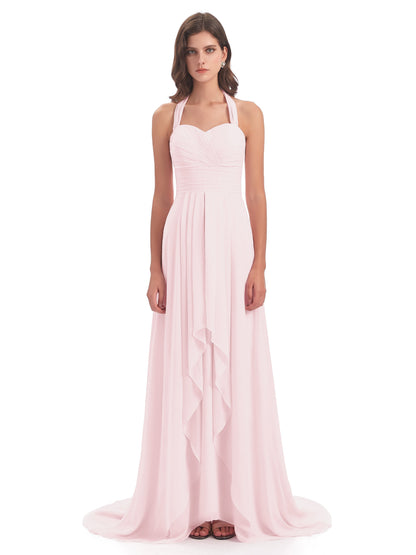 Ensley Court Train High-low Halter Chiffon Bridesmaid Dresses