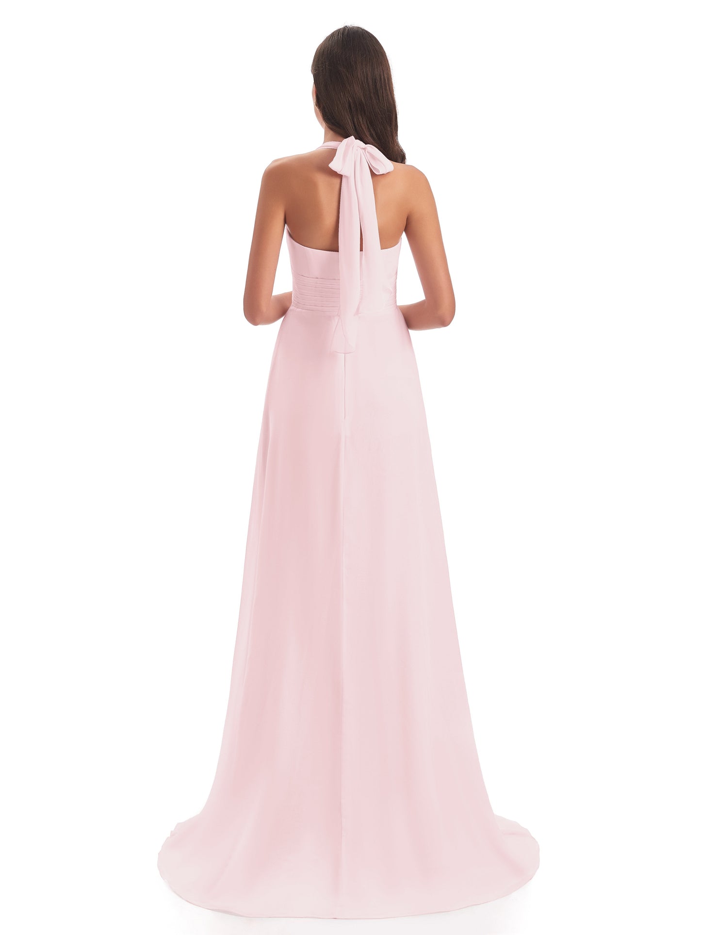 Ensley Court Train High-low Halter Chiffon Bridesmaid Dresses
