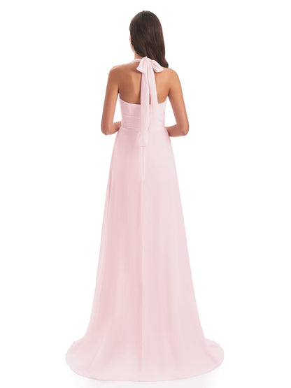 Ensley Court Train High-low Halter Chiffon Bridesmaid Dresses