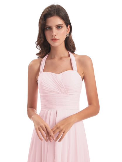 Ensley Court Train High-low Halter Chiffon Bridesmaid Dresses