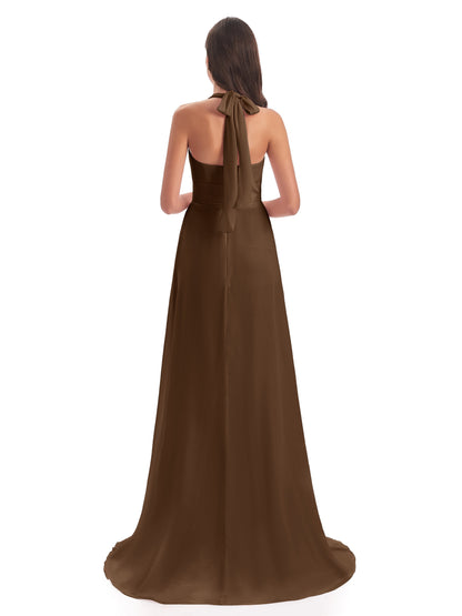 Ensley Court Train High-low Halter Chiffon Bridesmaid Dresses