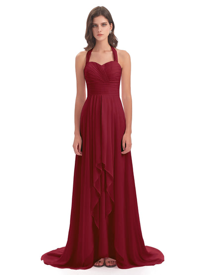Ensley Court Train High-low Halter Chiffon Bridesmaid Dresses