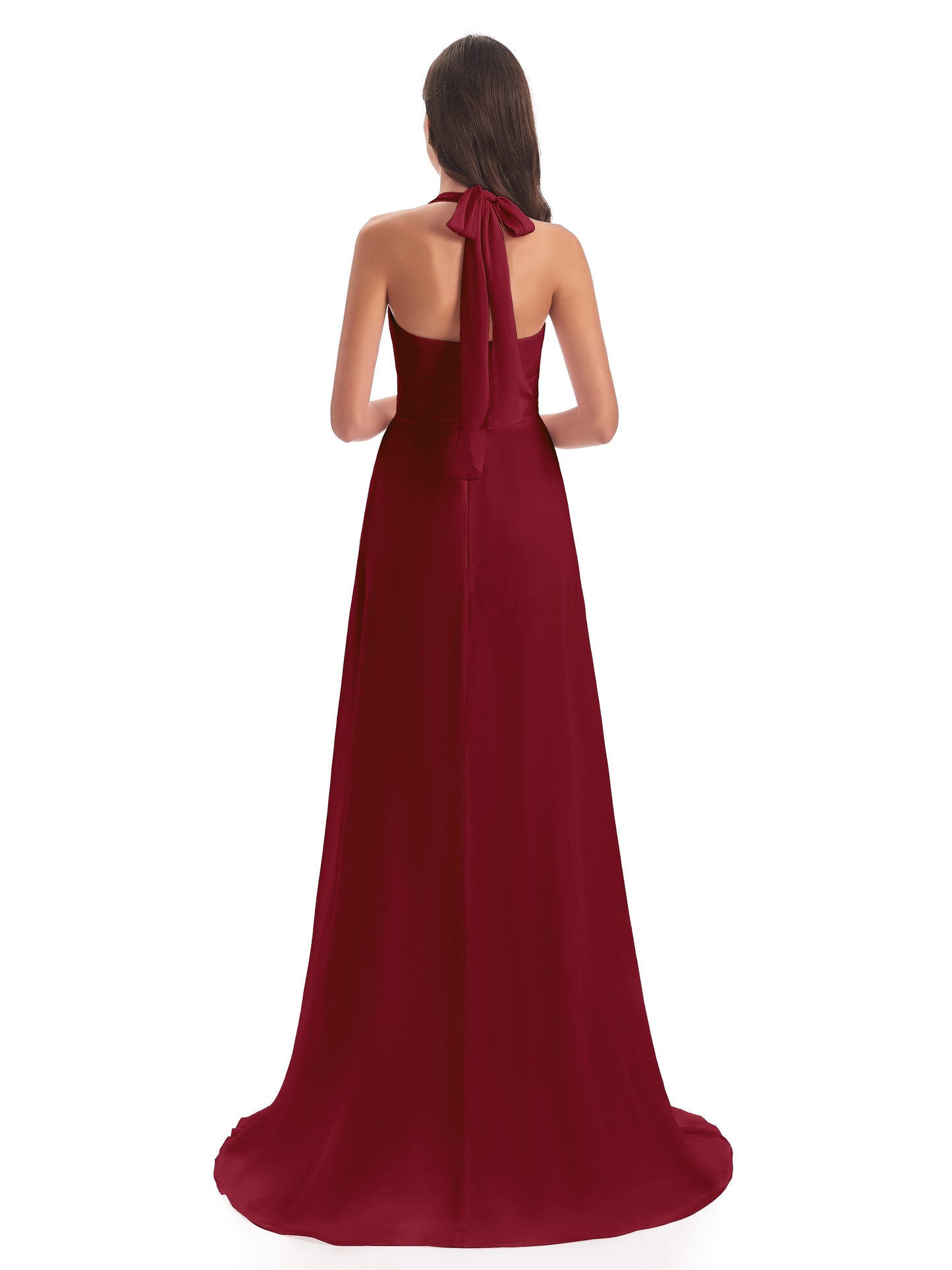 Ensley Court Train High-low Halter Chiffon Bridesmaid Dresses