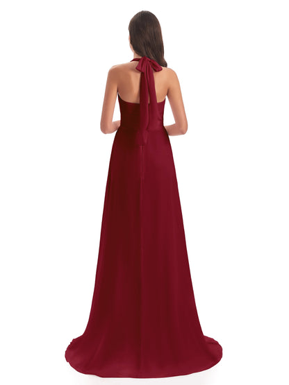 Ensley Court Train High-low Halter Chiffon Bridesmaid Dresses