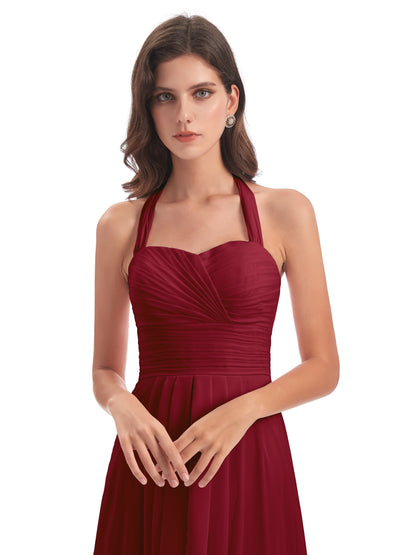Ensley Court Train High-low Halter Chiffon Bridesmaid Dresses