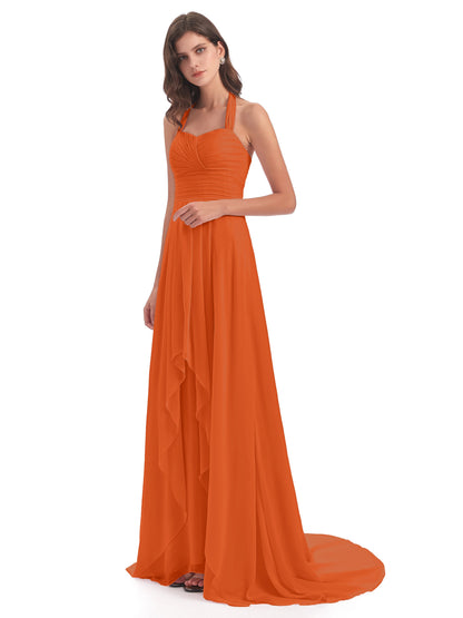 Ensley Court Train High-low Halter Chiffon Bridesmaid Dresses