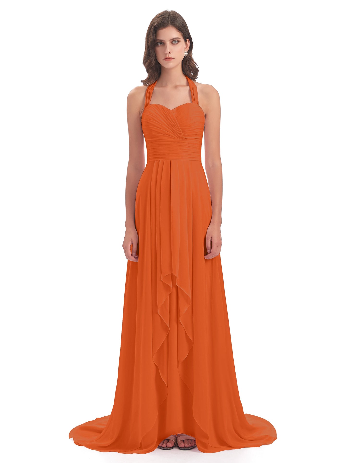 Ensley Court Train High-low Halter Chiffon Bridesmaid Dresses