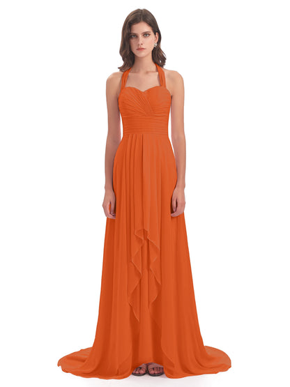 Ensley Court Train High-low Halter Chiffon Bridesmaid Dresses