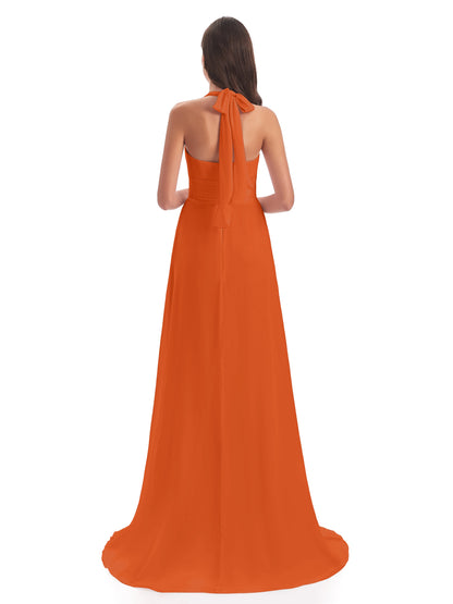 Ensley Court Train High-low Halter Chiffon Bridesmaid Dresses
